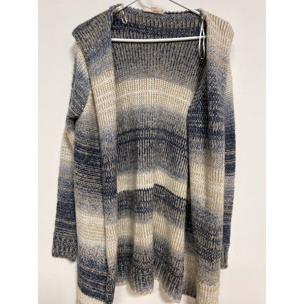 Lovestitch Blue Cream Ombre Striped Hooded Open Front Cardigan Sweater M/L
